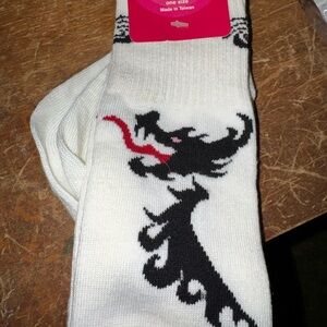 Xhilaration White Socks with Black Dragon Design